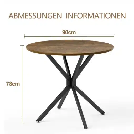 Ümmargune söögilaud 90 cm metalljalgade ja pruuni viimistlusega | E-pood Tootemaailm Ümmargune söögilaud mõõtudega 90 cm, metallist jalad ja pruun viimistlus, laua kõrgus 78 cm. Minimalistlik ja stiilne disain sobib igasse koju.