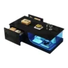 Diivanilaud LED-valgustusega, must, 2 sahtlit, MDF klaas | E-pood Tootemaailm Stiilne must Diivanilaud LED-valgustusega, 2 sahtlit ja MDF klaas, mille peal on dekoratiivsed esemed kaasaegses elutoas.