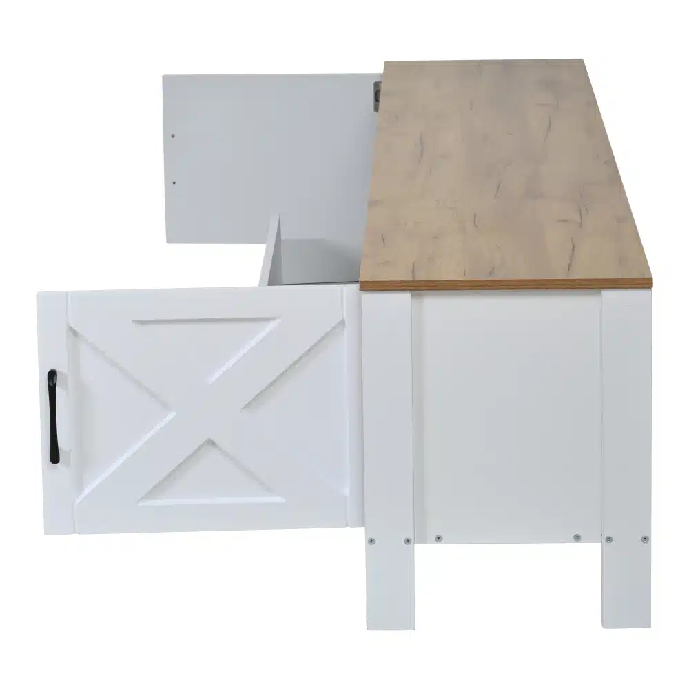 Valge ja puidust viimistlusega Tv-alus komplekt seinale, 2-osaline, avatud sahtliga, sobib kuni 80-tollisele telerile.