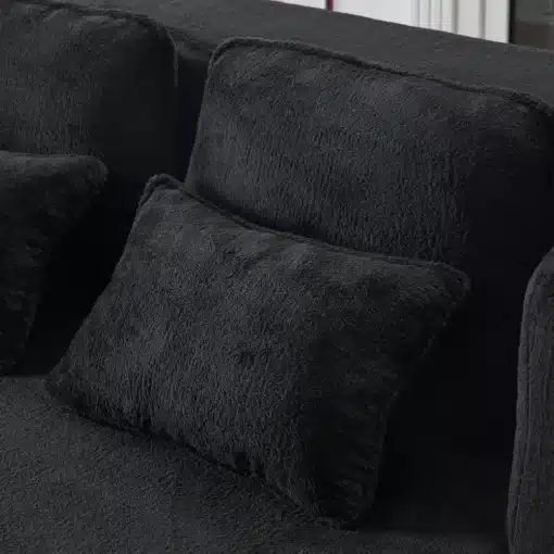 Pehme lahtikäiv põrandadiivan, 4 padjaga, flanell | E-pood Tootemaailm Pehme lahtikäiv põrandadiivan, neli sügavalt musta flanellist patja tumedal taustal, tipptasemel mugavuse ja stiiliga.
