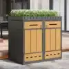 Prügikastikapp istutuskastiga lukustatav õue 132x124cm | E-pood Tootemaailm Prügikastikapp istutuskastiga lukustatav õue 132x124cm, valmistatud vineerilaadsest materjalist ja metallraamist, halli ja puiduvärvi kombinatsioonis. Ülemises servas on roheline taimede rida, kapi uksed on lukustatavad ja kast sobib kasutamiseks õues.