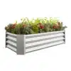 Tõstetud aiapeenar tsingitud terasest 120x60x30 cm | E-pood Tootemaailm Tõstetud aiapeenar, valmistatud tsingitud terasest, mõõtmetega 120x60x30 cm. Peenra sees kasvavad rohelised ja punased taimed ning marjad. Tugev terasmaterjal pakub vastupidavust ja ilusat viimistlust aias.