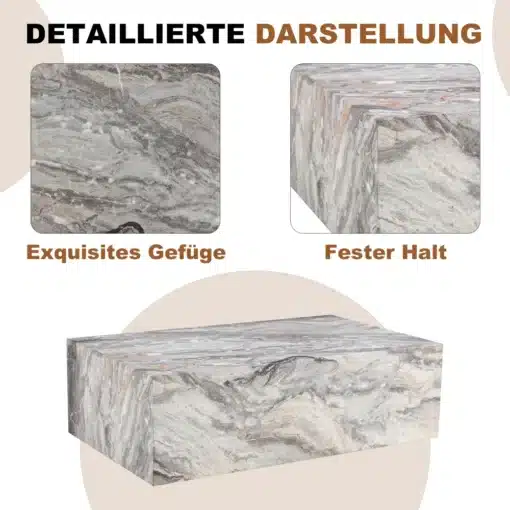 Kohvilaud marmoriefektiga MDF hall 90×50×30 cm nordic stiil | E-pood Tootemaailm Hall marmoriefektiga MDF kohvilaud mõõtmetega 90×50×30 cm nordic stiilis, näidatud erinevatest nurkadest, et esile tuua selle elegantne tekstuur ja tugev struktuur.