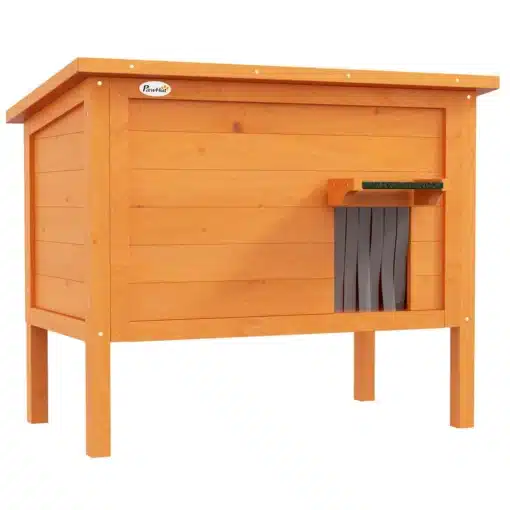 Kassimaja soojustatud puidust oranž ukseklapiga 60x60x81,5 | E-pood Tootemaailm Puidust kassimaja mõõtmetega 60x60x81,5, millel on oranžid seinad ja funktsionaalne ukseklapp. Kassimaja on valmistatud soojustatud materjalidest ja see paistab heledal taustal.