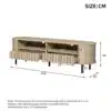 TV-alus puidumustriga, 2 sahtlit, 160×40×48 cm | E-pood Tootemaailm TV-alus puidumustriga, kaks sahtlit ees, mõõtudega 160×40×48 cm, hele puidune toon, mustade jalgadega elutoamööbel, sobib ideaalselt kaasaegsesse interjööri.