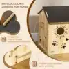 Koeramaja sisetingimustesse ventilatsiooni ja katusega | E-pood Tootemaailm Puitmaterjalist koeramaja sisetingimustesse, millel on ventilatsiooniavad ja tume katus. See on asetsev heledal puitpõrandal taustal neutraalselt toonitud seinaga.