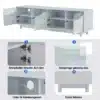 TV-alus LED-valgustusega, valge kõrgläige, 175 cm | E-pood Tootemaailm TV-alus LED-valgustusega, valge kõrgläige, 175 cm, avatud uste ja riiulitega. Detailis näha hüdraulilised hinged, karastatud klaasist detailid ja kaabeldamise augud.