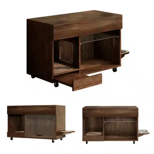 Kassiliivakasti kapp toidukausiga, pähklipruun, 100x45,5x67 cm | E-pood Tootemaailm Pähklipruun kassiliivakasti kapp toidukausiga, mõõtmetega 100x45,5x67 cm, sisaldab avarat sisemust, praktilisi rattaid ja tõstetavat toidukaussi, puidust materjal ja stiilne esikutaust.