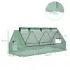 Kasvuhoone UV-kaitsega PE katte ja terasraamiga 240x90x90 | E-pood Tootemaailm Kasvuhoone UV-kaitsega PE katte ja terasraamiga. Roheline kasvuhoone, mõõtmetega 240x90x90 cm, asub aiataustal. Sellel on tugevdav terasraam ja läbipaistev kate. Esi- ja küljeaknad on lukustatavad, võimaldades hõlpsat kulgemist ja ventilatsiooni.