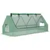 Kasvuhoone UV-kaitsega PE katte ja terasraamiga 240x90x90 | E-pood Tootemaailm Roheline kasvuhoone UV-kaitsega PE katte ja terasraamiga, mõõtmetega 240x90x90, asub valgel taustal. Kasvuhoonel on suured kaarjad avatavad aknad ja lihtne struktuur, mis võimaldab tõhusat ventilatsiooni ning kaitseb taimi ilmastikutingimuste eest.