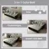 Diivanvoodi 3-in-1, samet, queen-size, 190 cm, | E-pood Tootemaailm Kolmeosaline diivanvoodi 3-in-1, samet, queen-size, 190 cm: musta sametiga kaetud mugav diivan, millel on lahtitõmmatav osa, mis muutub chaiselongue’iks ja queen-size voodiks. Taustal heledates toonides tuba.
