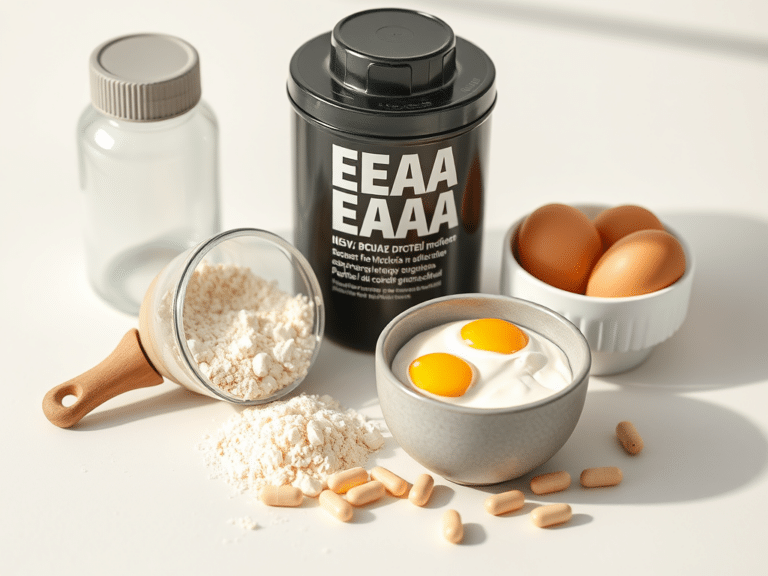 Aminohapped: EAA, BCAA ja proteiin lahti seletatud | E-pood Tootemaailm Aminohapete, EAA, BCAA ja proteiini võrdlust kujutav tervisetoolile sobiv illustratsioon
