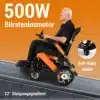 Kokkupandav võimas elektriline ratastool | E-pood Tootemaailm Elektriline ratastool 48 km, eemaldatav aku, kuni 150 kg, oranž ja must disain, toetaval alusel kaldu asendis ning vanem mees ratastoolis, näha 500W harjadeta mootor, anti-kallutus rattad ja 12° kaldegradient.