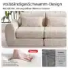 Kolmekohaline mooduldiivanvoodi chenillist elutuppa | E-pood Tootemaailm Kolmekohaline mooduldiivanvoodi chenillist elutuppa, beeži värvi, pehme ja hingav memory foam polster, taustal roheline taim ja hele sein.