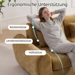Kokkupandav moodul diivanvoodi, pruun, pehme kangas, tüdruk seljatoe ja lumbotugi, ergonoomiline toetus.