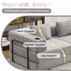 Hall kahe istekohaga lahtikäiv diivanvoodi, millel on ergonoomiline disain, pakkudes selja-, nimme- ja jalatuge. Taustaks on valge sein ja puidust kapp, laual tass ja taldrik.