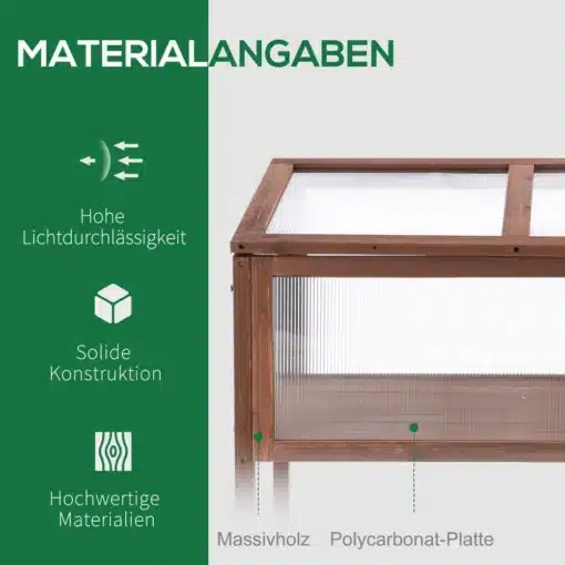Kõrge aiakast polükarbonaadiga rõdule, pruun 90x50x93cm | E-pood Tootemaailm Kõrge aiakast polükarbonaadiga rõdule, pruun 90x50x93cm. Pildil on selgelt näha kvaliteetset massiivpuidust konstruktsiooni ja vastupidavast polükarbonaadist plaat. Taustal kaunid rohelised visuaalid, mis toovad esile toote tugevuse ning valguse läbilaskvuse.