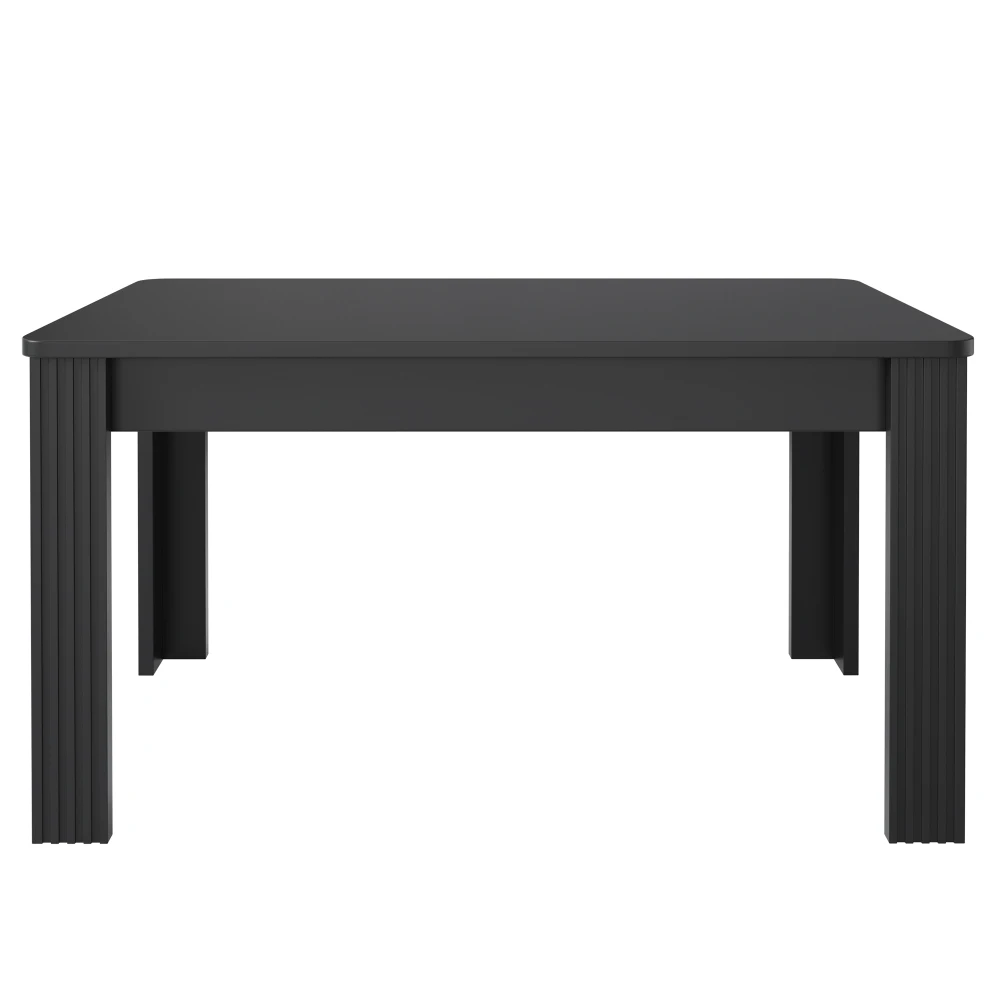 Must tammepuust söögilaud, vastupidav ja lihtsa disainiga, nelja tugeva jalaga, minimalistlik välimus valgel taustal.