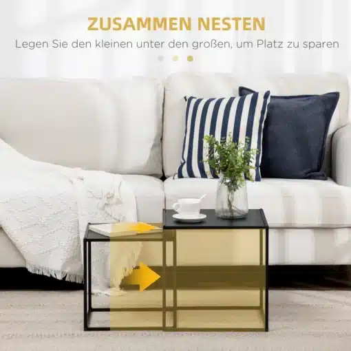 Diivanilaudade komplekt mustast terasest, minimalistlik | E-pood Tootemaailm Diivanilaudade komplekt mustast terasest minimalistlikus stiilis, sisaldades kahte eri suurusega lauaplaati ja raamiga, vastu heledat diivanit koos kaunistuste ja padjaga.