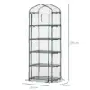 Kasvuhoone 5 riiuliga, läbipaistev kate, 69x49x193 cm | E-pood Tootemaailm Kasvuhoone 5 riiuliga, läbipaistev kate, mõõtudega 69x49x193 cm, valmistatud metallist ja plastist raamistikust, milles asuvad mitu riiulit taimede kasvatamiseks, seisab heledal taustal.