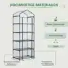 Kasvuhoone 5 riiuliga, läbipaistev kate, 69x49x193 cm | E-pood Tootemaailm Kasvuhoone 5 riiuliga, läbipaistev kate, 69x49x193 cm, metallraam ja PVC kate, rohelist tooni konstruktsioon valgel taustal.
