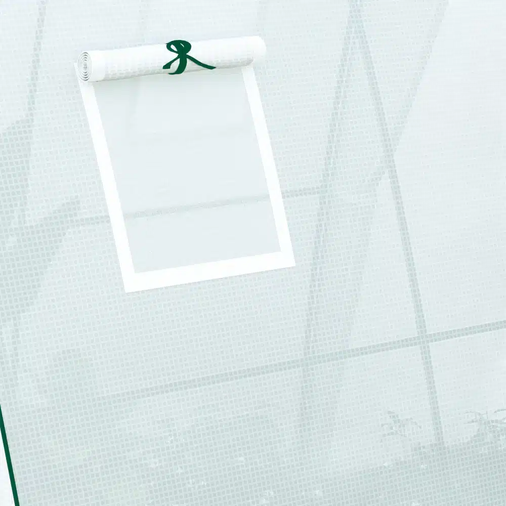 Kasvuhoone 180x180x200 cm võrkvakendega, millel on tugevdatud polüetüleenkate ja rullitav võrkaknaluuk, pakub suurepärast ventilatsiooni ja valguse läbilaskvust.