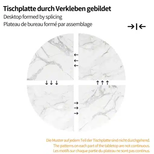 Ümmargune söögilaud marmorviimistlusega, 100x100 cm | E-pood Tootemaailm Ümmargune söögilaud marmorimustriga, mille detailid on kokku pandud, et luua elegantne ja luksuslik pind. Laud koosneb neljast osast, mille muster ei ole pidev, aga loob ühtse ja stiilse välimuse. Kuldsete jalgadega laud lisab igasse ruumi kaasaegset elegantsi.