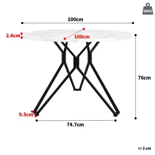 Ümmargune söögilaud marmorviimistlusega, 100x100 cm | E-pood Tootemaailm Ümmargune söögilaud marmorviimistlusega, 100x100 cm. Laud mõõtmetega 100 cm x 100 cm, musta metallist jalgadega mugav kõrgus 76 cm. Töötatud välja stiilsete marmorimustritega vastupidavaks lauaplaadiks.