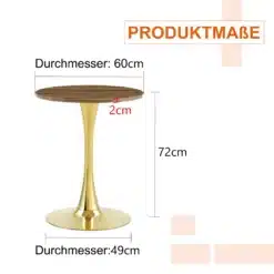 Ümmargune diivanilaud 60 cm, pähklipuu MDF pealispinnaga ja kuldse jala disainiga. Lauaplaat on täiuslikult ümar, pähklipuu imitatsiooni ja sooja pruuniga, toetudes elegantsele kuldsele jalale, luues luksusliku ilme. Kõrgus on 72 cm, diameeter 60 cm, täpsed mõõdud tagatud.