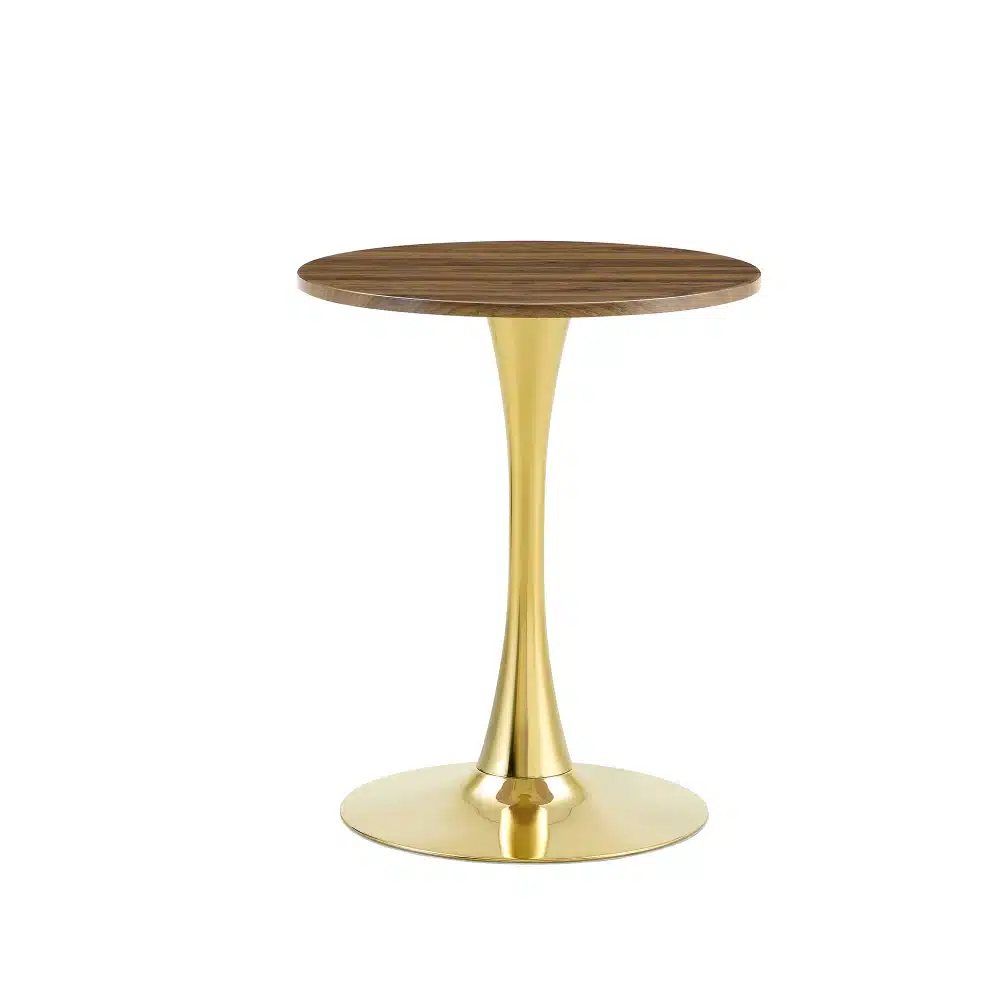 Ümmargune diivanilaud 60 cm, pähklipuu MDF plaat koos peene kuldse jalaga, sobib igasse elutuppa, lisades elegantsi ja kaasaegsust.