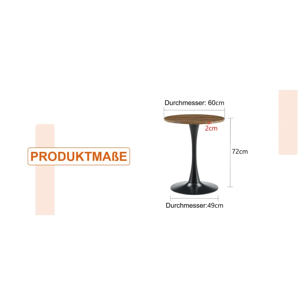Ümmargune diivanilaud mõõtmetega 60 cm, valmistatud pähklipuu MDF-st, kuldne jalg. Must taust rõhutab laua elegantset disaini ja proportsioone.