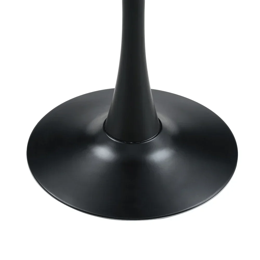 Ümmarguse diivanilaua must jalg, valmistatud tugevast metallist, toetab pähklipuu MDF lauaplaati, minimalistlik ja stiilne disain.
