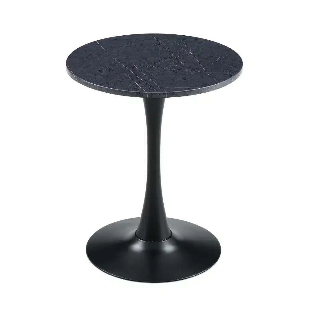 Ümmargune diivanilaud 60 cm, pähklipuu MDF plaat, millel on sile ja elegantne must pind, toetudes kuldse viimistlusega jalale. Diivanilaud seisab valgel taustal, rõhutades modernset ja stiilset disaini.
