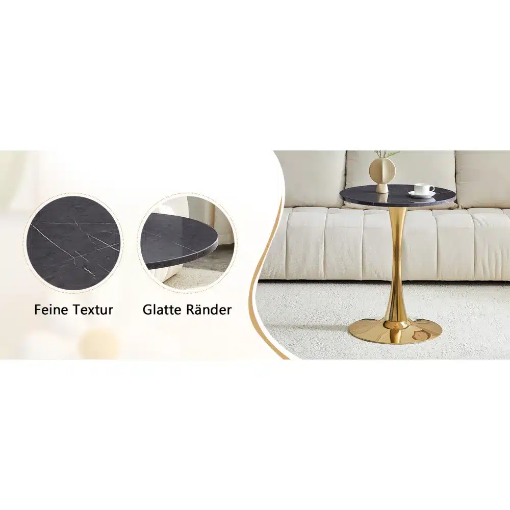 Elegantne ümmargune diivanilaud 60 cm läbimõõduga, valmistatud pähklipuu MDF-materjalist, millel on siledad ja peened tekstuurid. Tugev kuldne metallist jalg lisab luksuslikku hõngu. Laual on minimalistlik ja ajatu disain, sobiv heledale diivanile kaasaegses elutoas.