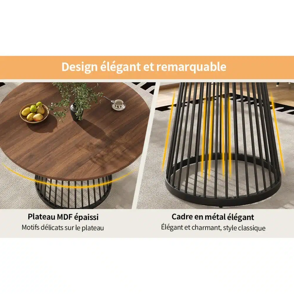Lähedalt vaade ümmargusele söögilauale marmorist plaadiga, millel on kuldsed jalad, elegantselt modernse disainiga vaibal.