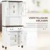 Valge köögikapp klaasuste ja kahe sahtliga | E-pood Tootemaailm Valge köögikapp klaasuste ja kahe sahtliga, tumeda pealispinnaga, avatavad ülemised ja alumised kapid, kohandatavad riiulid, paksud puidust jalad.
