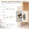 Valge köögikapp klaasuste ja kahe sahtliga | E-pood Tootemaailm Köögimööbli reguleeritav hingesüsteem, millel on erinevate suundade seadistamise võimalused. Pruunist metallikust hing on paigaldatud valge köögikapi uksele.