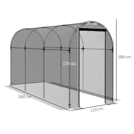 Putukavõrk aiataimedele uksega, HDPE, 1.2x3.6 m | E-pood Tootemaailm Putukavõrk aiataimedele uksega, valmistatud vastupidavast HDPE materjalist, mõõtmetega 1.2x3.6 meetrit, kaitseb taimi kahjurite eest, must värv, esiplaanil nähtav uks võimaldab lihtsat ligipääsu. Toodet ümbritseb tugev raamistik, mis hoiab võrku kindlalt paigal.