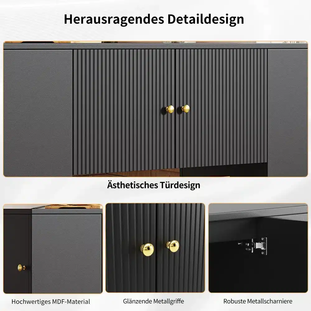 Tume köögisaar, laud - kapp koos kuldsete metallnuppude ja detailse dekooriga, valmistatud kvaliteetsest MDF-materjalist.
