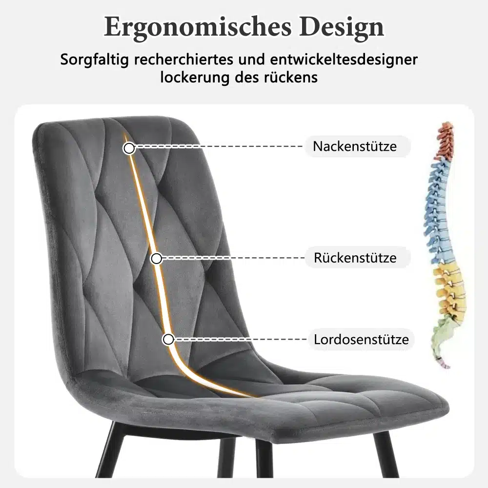 Hall kangast tool, millel on ergonoomiline disain, näidatud koos seljatuge toetavate elementidega, selgroo illustratsioon taustal.