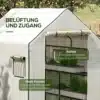 Kasvuhoone kate UV-kaitsega ukse ja aknaga 140x143x190 | E-pood Tootemaailm Valge kasvuhoone kate UV-kaitsega, millel on rullitav uks ja võrgusilmaga aknad, asetatud rohelise aia taustale.