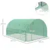 Kasvuhoone tsingitud raamiga UV-kaitsega 3,97x3x2 m | E-pood Tootemaailm Roheline kasvuhoone tsingitud raami ja UV-kaitsega, mõõtudega 3,97x3x2 m, asub hallil taustal. Konstruktsioon on metallist ja kaetud vihmakindla materjaliga.