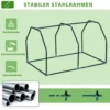 Stabiilne terasest raam mudeli Kasvuhoone UV-kaitsega plastist, lukuga, mõõtmetega 99x71x60 cm jaoks. Roheline metallist struktuur on roostevaba, korrosioonikindel ja vastupidav kriimustustele, mis on kujutatud helerohelisel taustal koos tehniliste ikoonidega.