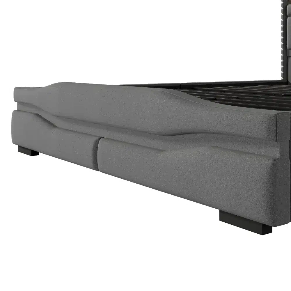 Hall pesukastiga voodi LED-valgustusega 160x200 USB-C-ga, minimalistlik musta raamiga disain.