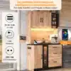 Kõrge köögikapp LED valgustusega, must, reguleeritav | E-pood Tootemaailm Kõrge köögikapp must LED-valgustuse ja reguleeritavate riiulitega modernses köögikeskkonnas. Kapp on valmistatud naturaalsest puidust viimistlusega, esipaneelil mustad detailid ning LED-riba kaunistamas sisemust. Nutitelefoni abil juhitav LED-valgustus lisab köögile stiili ja praktilisust.
