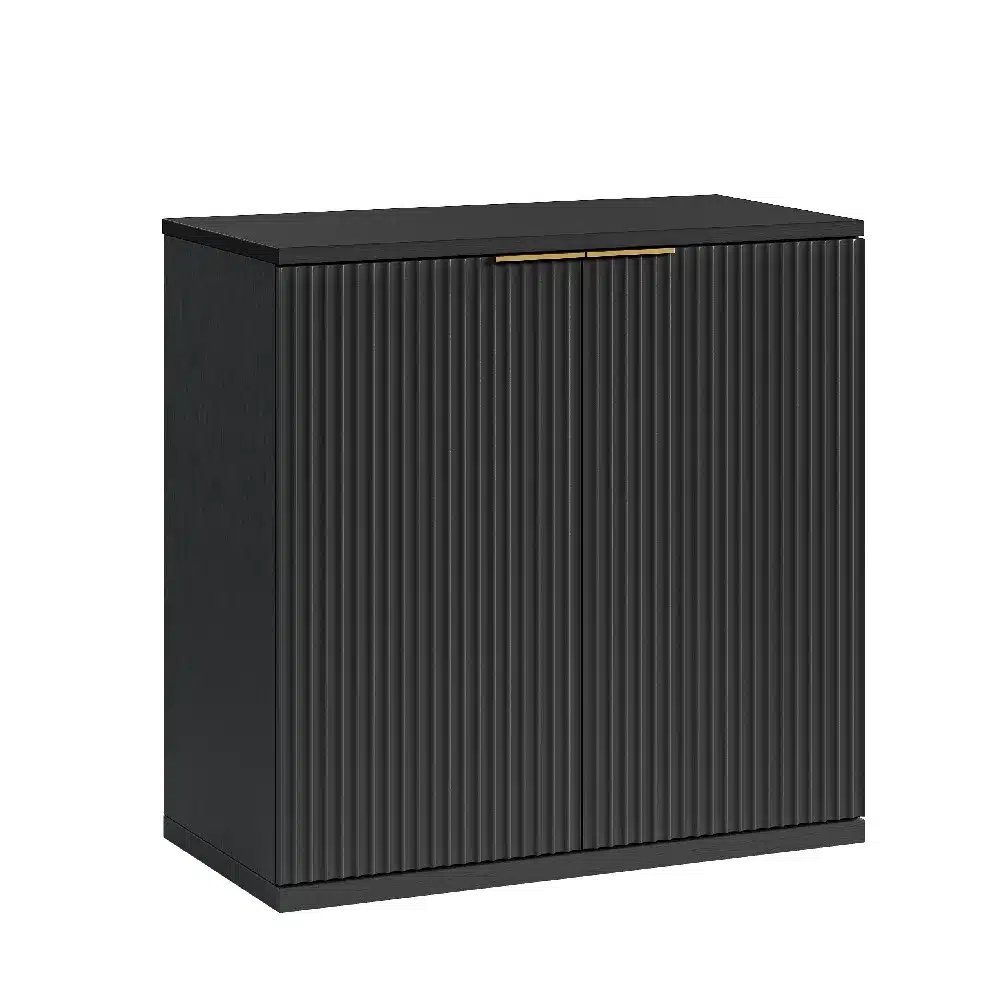 Kapp musta puidu imitatsiooniga, volditud uks, minimalistliku disainiga ja robustse ülesehitusega. Horisontaalselt volditud uksed loovad elegantse viimistluse, sobitudes igasse kaasaegsesse interjööri.