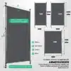 Terrassi vertikaalne markiis antratsiit, käsivändaga 150x270, paigaldatud, näitab kõrguse reguleeritavust 15 sammus. Tugev, antratsiitvärvi tekstiil, metallkarkass ja käsivända mehhanism, valge taustaga.