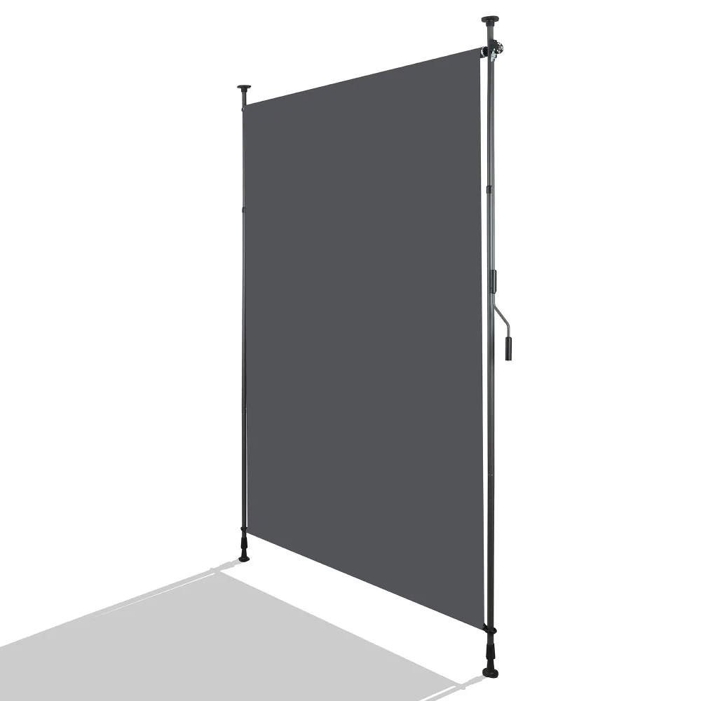 Antratsiitvärvi terrassi vertikaalne markiis, mõõtudega 150x270, käsivändaga, metallkonstruktsiooniga ja paigaldatud siledale pinnale.