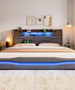 Stiilne polsterdatud voodi panipaigaga suuruses 180x200 cm, varustatud integreeritud LED-valgustite ja USB-C laadimispunktiga. Voodi on elegantse halli värviga ning sobib ideaalselt kaasaegsesse magamistuppa, pakkudes nii meeleoluvalgustust kui ka nutikaid hoiustamisvõimalusi.