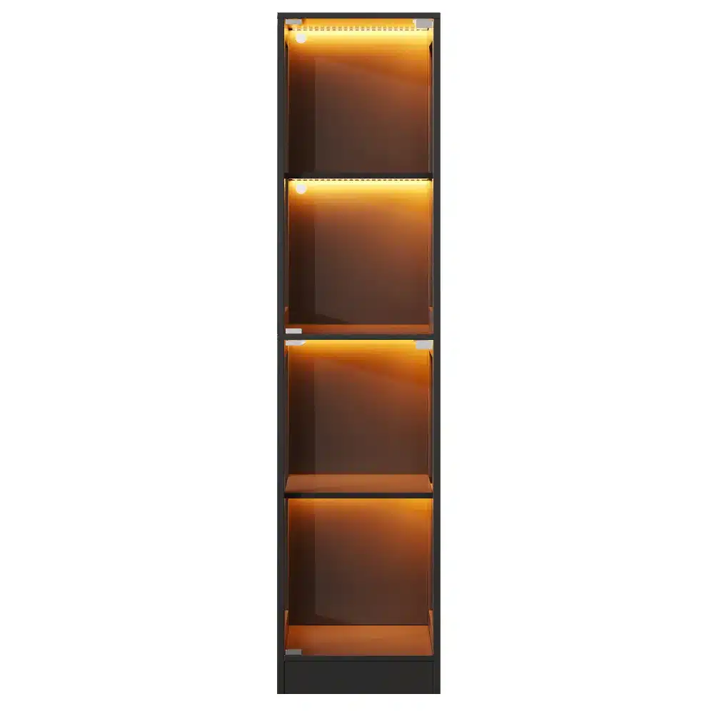 Vitriinkapid LED-valgustusega, karastatud klaas, 170 cm. Kapil on kolm riiulit, mis on elegantselt valgustatud sooja LED-valgusega, mis paistab läbi klaasuste. Kapil on must raam ja see sobib ideaalselt moodsa interjööriga.